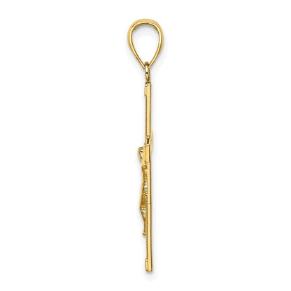 14K Gelbgold Poliert und Strukturiert Kruzifix Charm