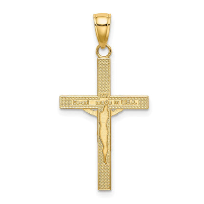 14K Gelbgold Poliert und Strukturiert Kruzifix Charm