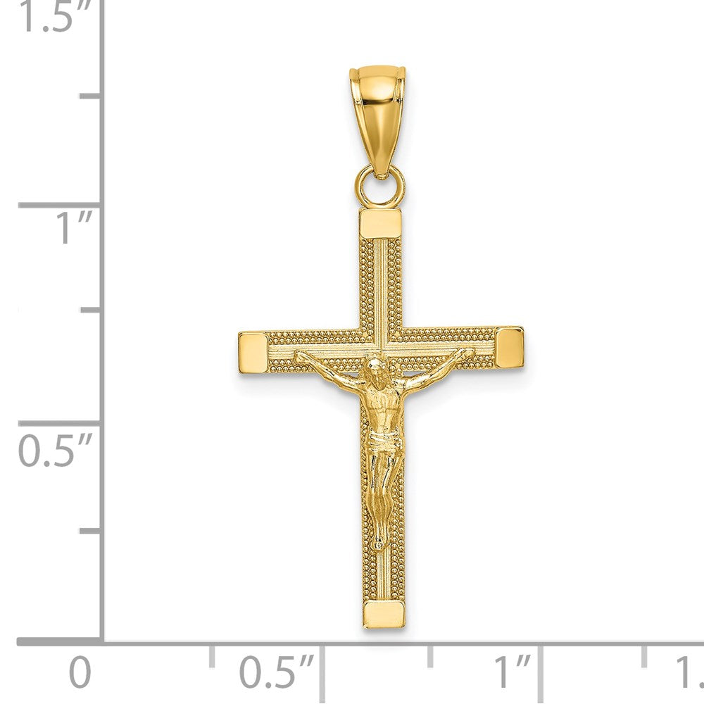 14K Gelbgold Poliert und Strukturiert Kruzifix Charm