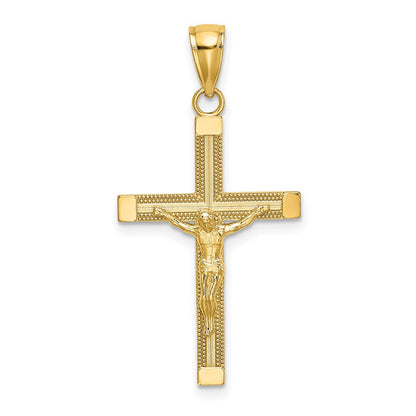 14K Gelbgold Poliert und Strukturiert Kruzifix Charm