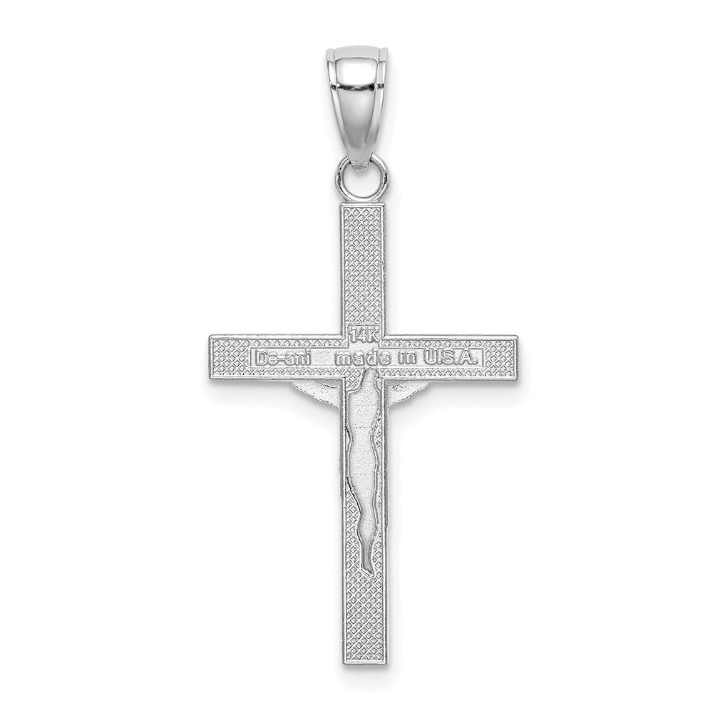 14K Weißgold Poliert und Strukturiert Kruzifix Charm