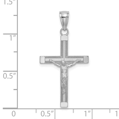 14K Weißgold Poliert und Strukturiert Kruzifix Charm
