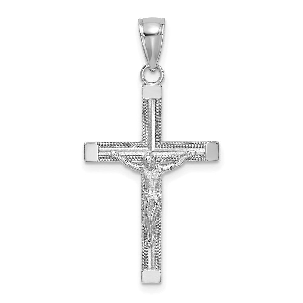 14K Weißgold Poliert und Strukturiert Kruzifix Charm