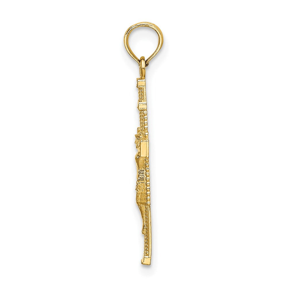 14K Gelbgold Gekugelt Akzente mit Kreuz Behind Kruzifix Charm