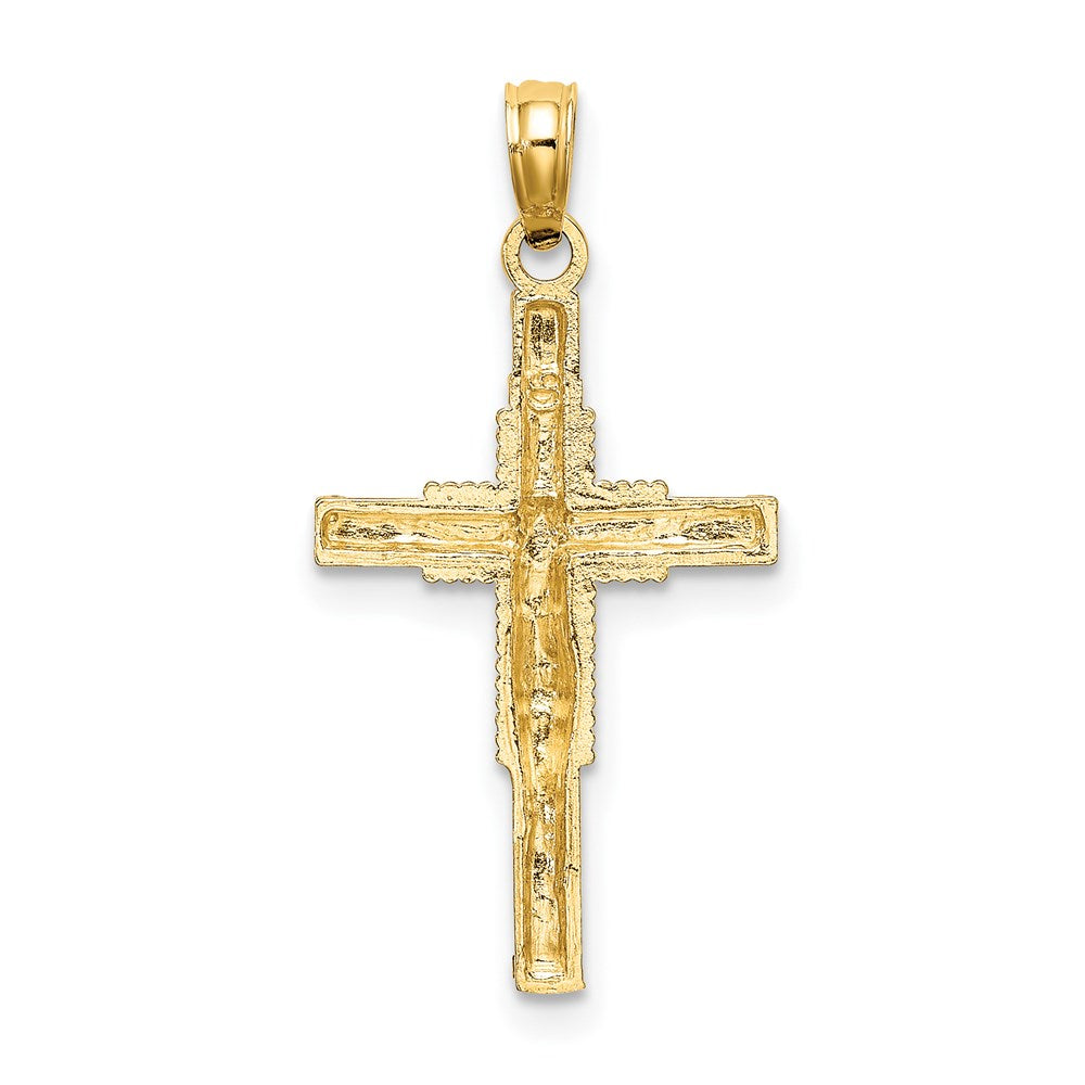 14K Gelbgold Gekugelt Akzente mit Kreuz Behind Kruzifix Charm