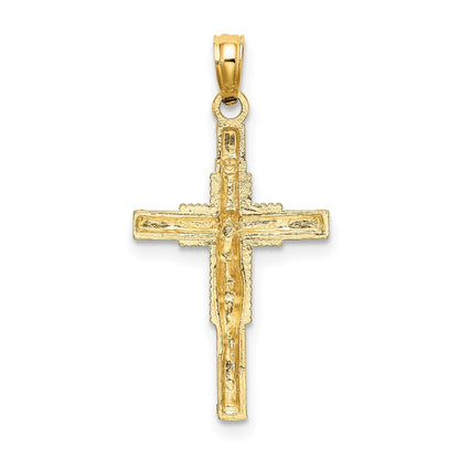 14K Gelbgold Gekugelt Akzente mit Kreuz Behind Kruzifix Charm
