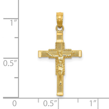14K Gelbgold Gekugelt Akzente mit Kreuz Behind Kruzifix Charm