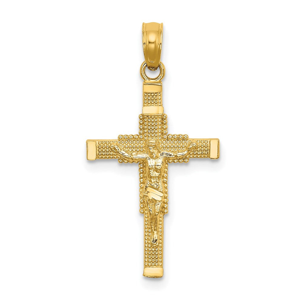 14K Gelbgold Gekugelt Akzente mit Kreuz Behind Kruzifix Charm