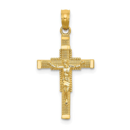14K Gelbgold Gekugelt Akzente mit Kreuz Behind Kruzifix Charm
