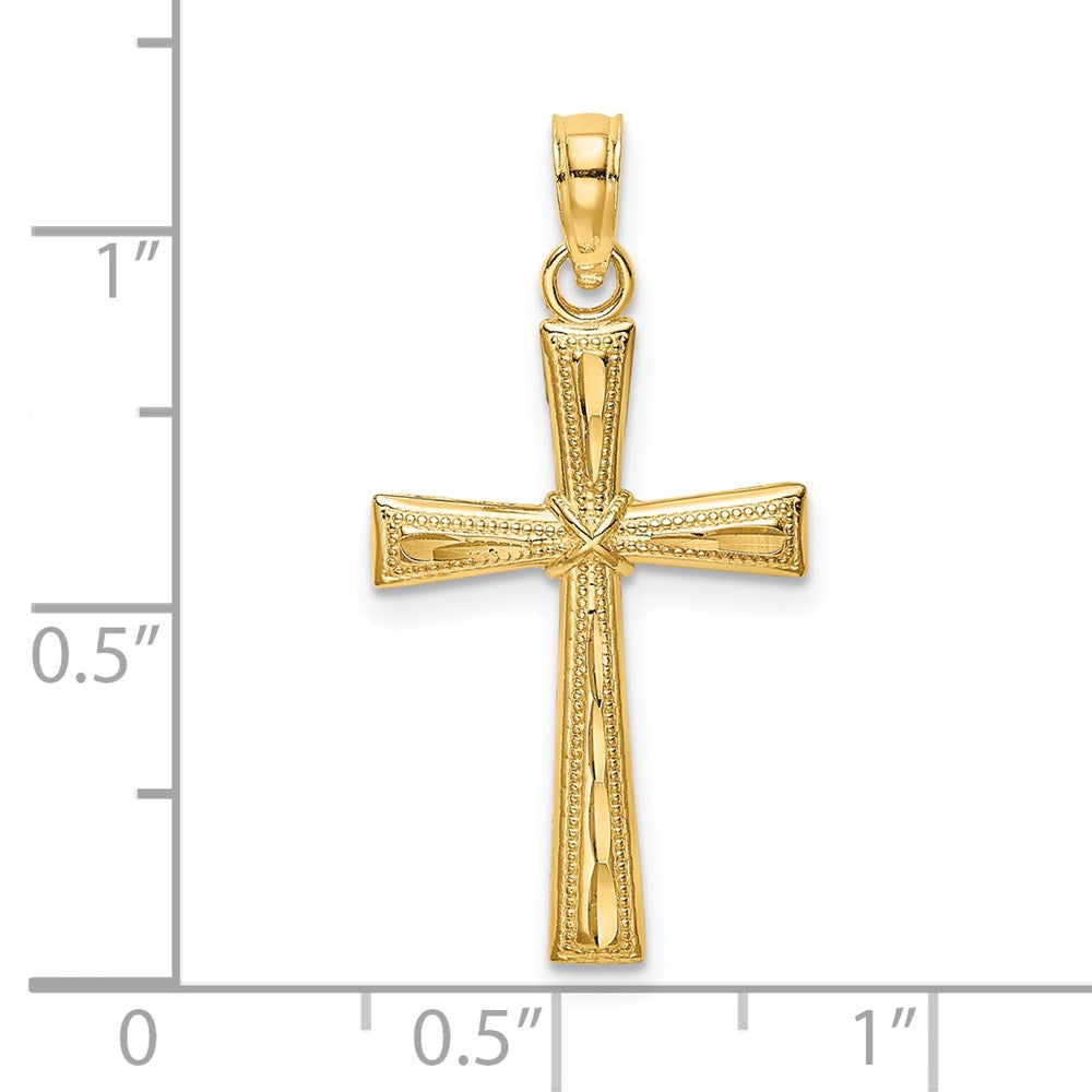 14K Gelbgold Diamantiert und Strukturiert Kreuz Charm