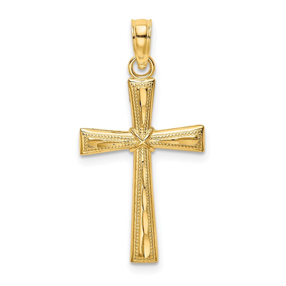 14K Gelbgold Diamantiert und Strukturiert Kreuz Charm