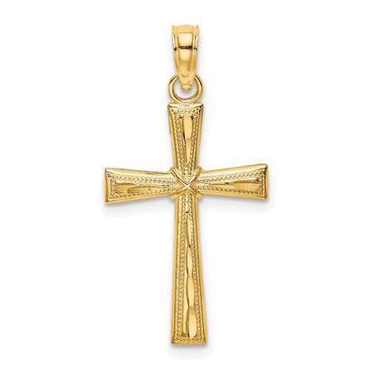 14K Gelbgold Diamantiert und Strukturiert Kreuz Charm