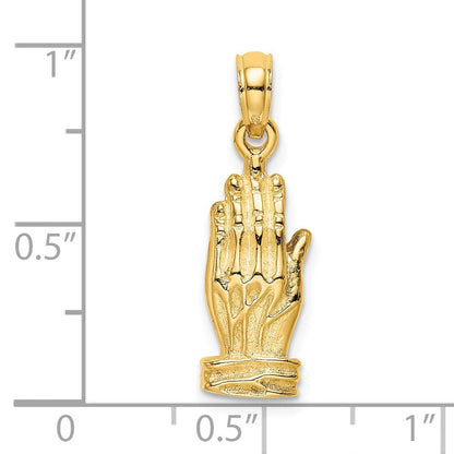 14K Gelbgold 3-D Betende-Hände-Charm