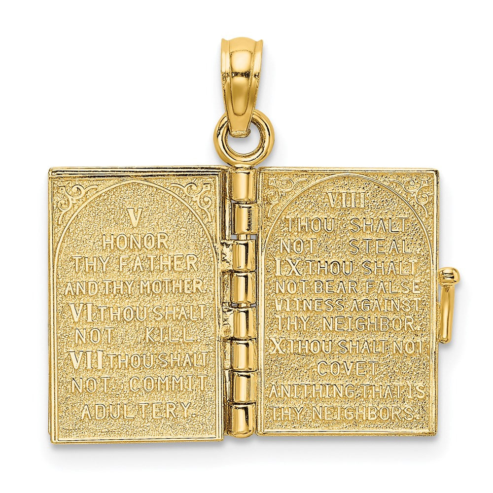 14K Gelbgold 3-d Beweglich Hebrew Ten Commandments Book Charm