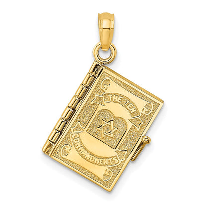 14K Gelbgold 3-d Beweglich Hebrew Ten Commandments Book Charm