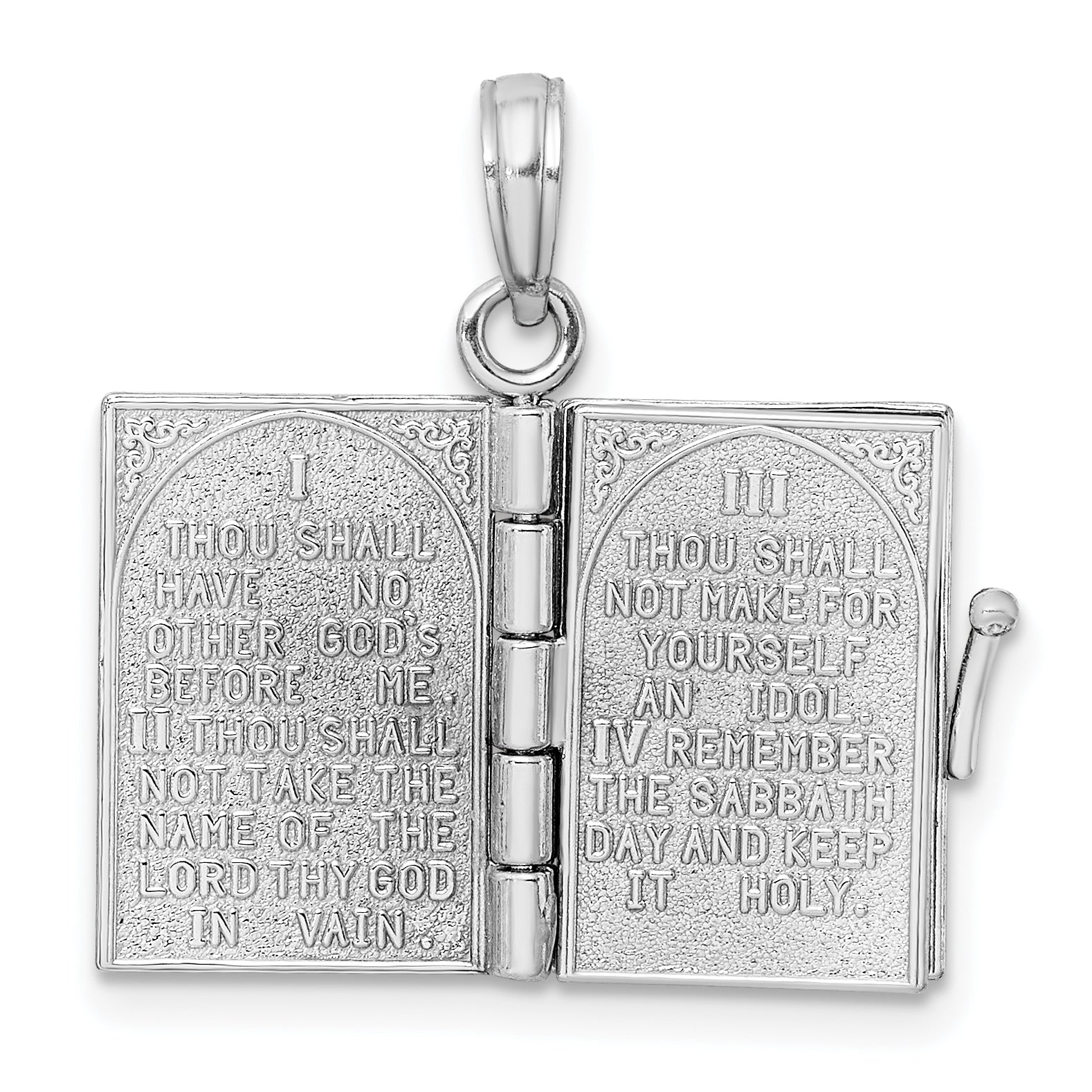 14K Weißgold 3-d Beweglich Ten Commandments Book Charm