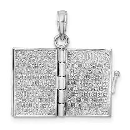 14K Weißgold 3-d Beweglich Ten Commandments Book Charm