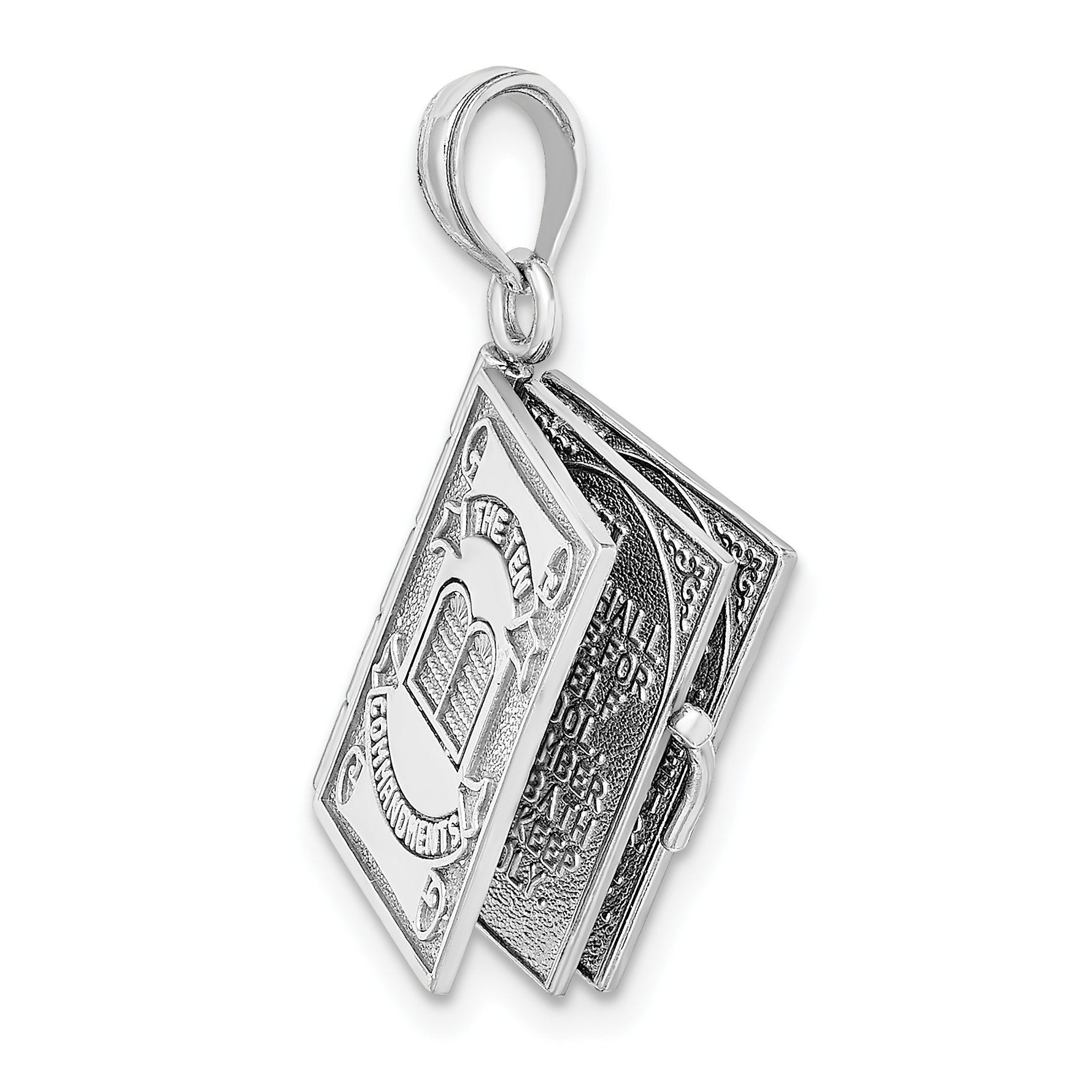 14K Weißgold 3-d Beweglich Ten Commandments Book Charm
