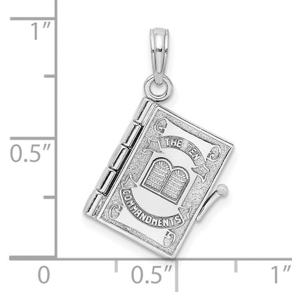 14K Weißgold 3-d Beweglich Ten Commandments Book Charm