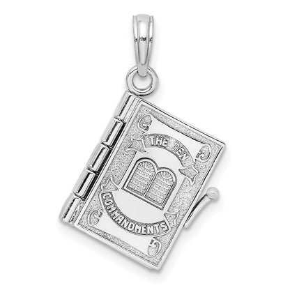 14K Weißgold 3-d Beweglich Ten Commandments Book Charm