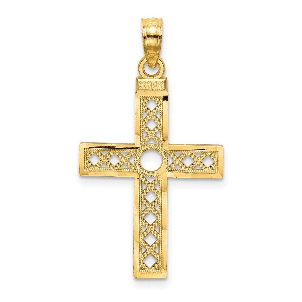 14K Gelbgold Diamantiert und Xo Muster Kreuz Charm
