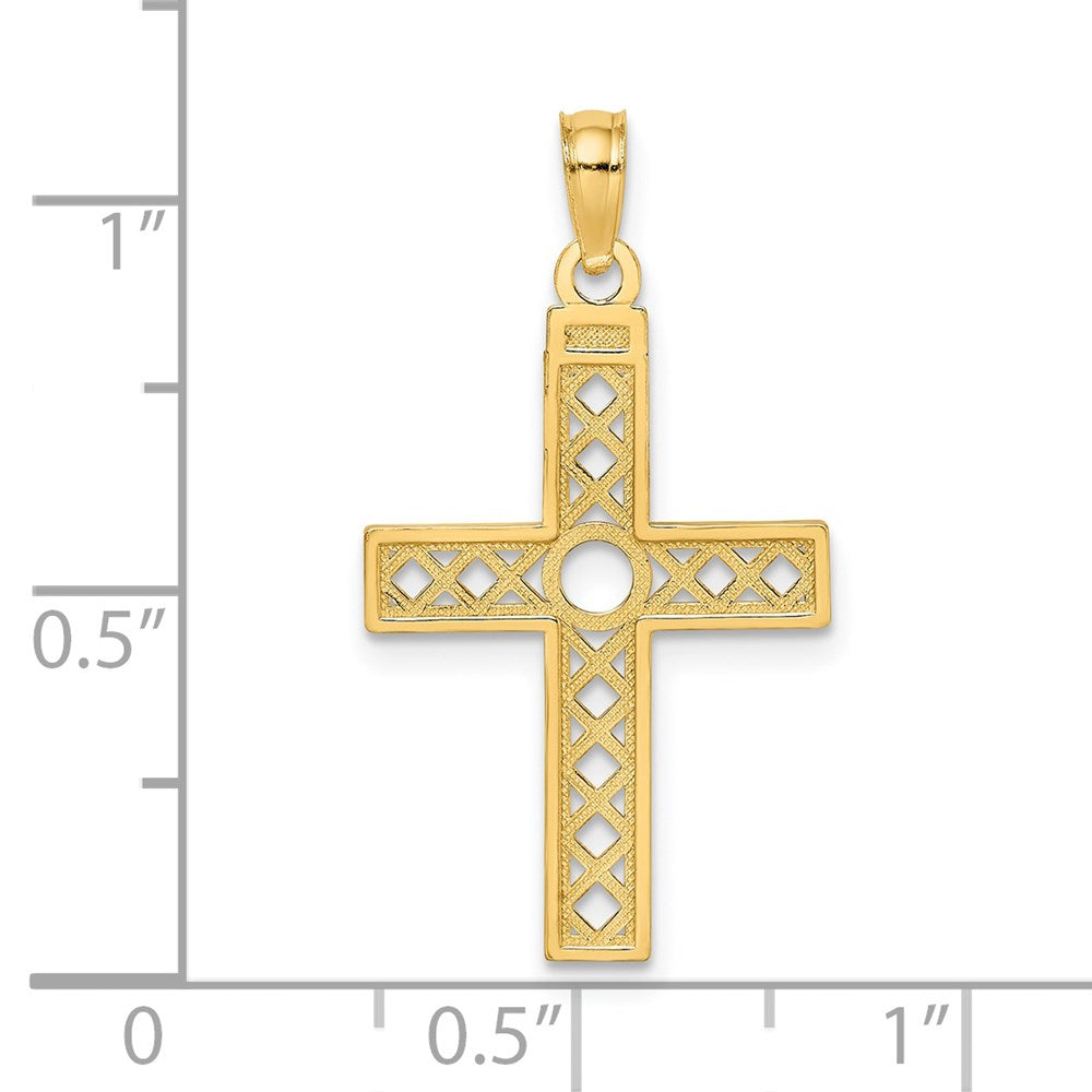14K Gelbgold Diamantiert und Xo Muster Kreuz Charm