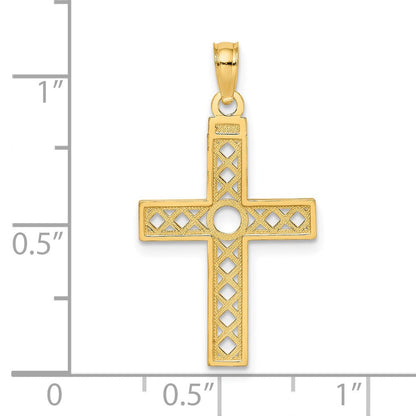 14K Gelbgold Diamantiert und Xo Muster Kreuz Charm