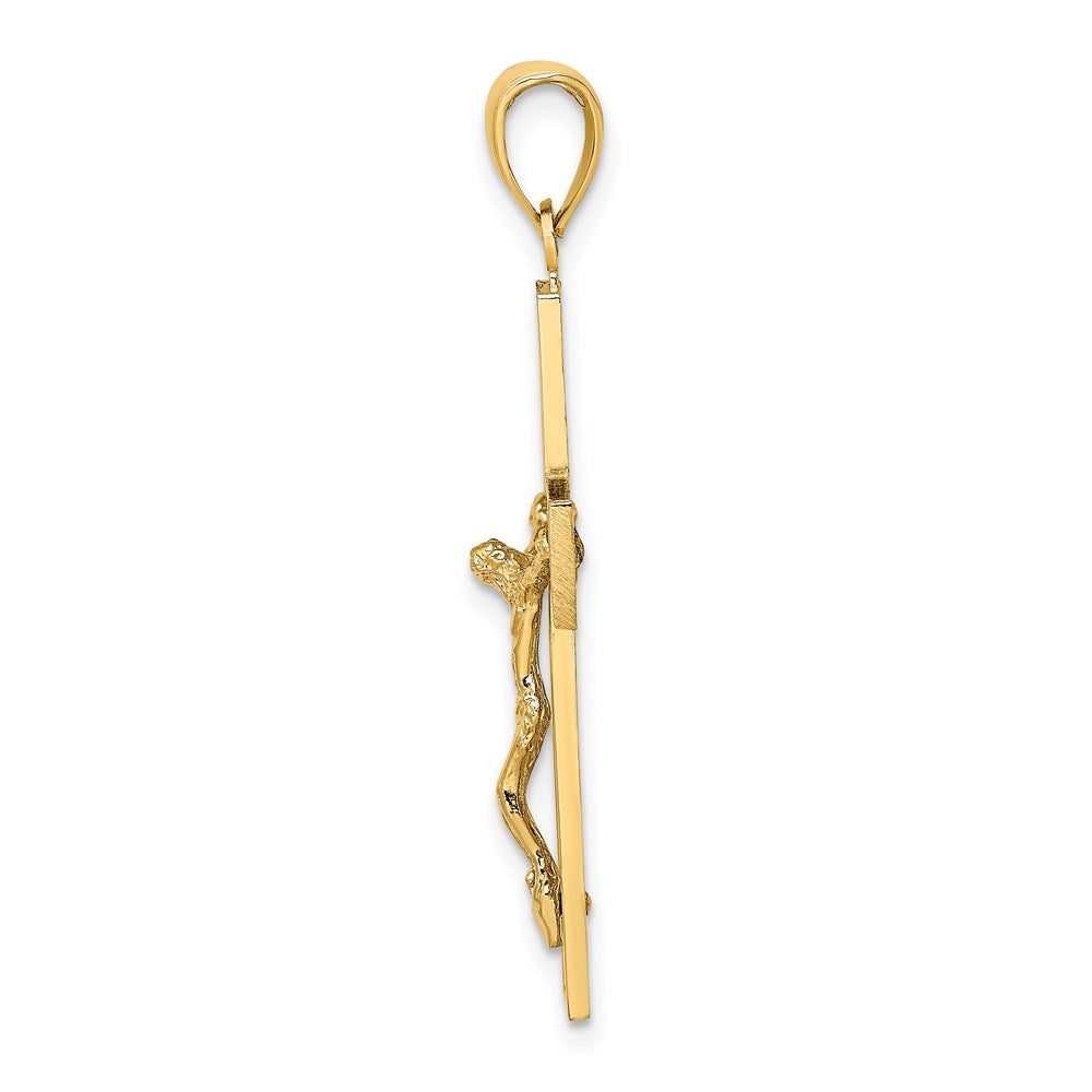 14 Karat Gelbgold Kruzifix-Charm mit strukturiertem Wirbeldesign