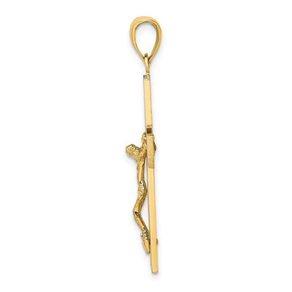 14 Karat Gelbgold Kruzifix-Charm mit strukturiertem Wirbeldesign