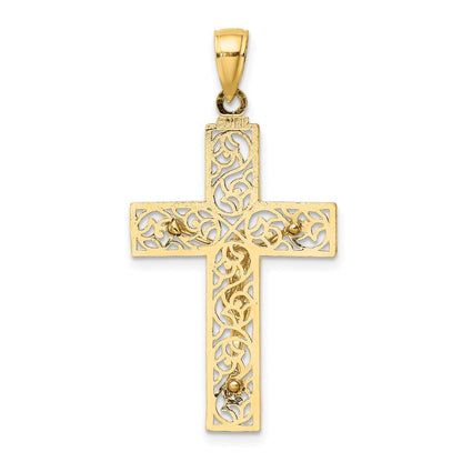 14 Karat Gelbgold Kruzifix-Charm mit strukturiertem Wirbeldesign
