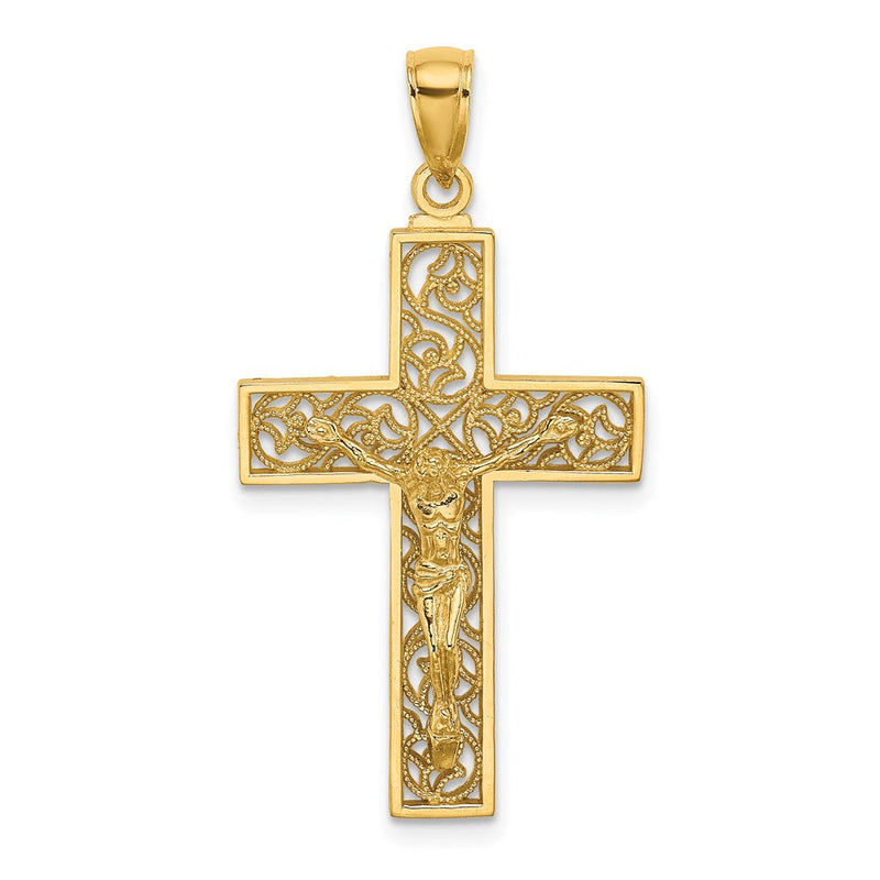 14 Karat Gelbgold Kruzifix-Charm mit strukturiertem Wirbeldesign