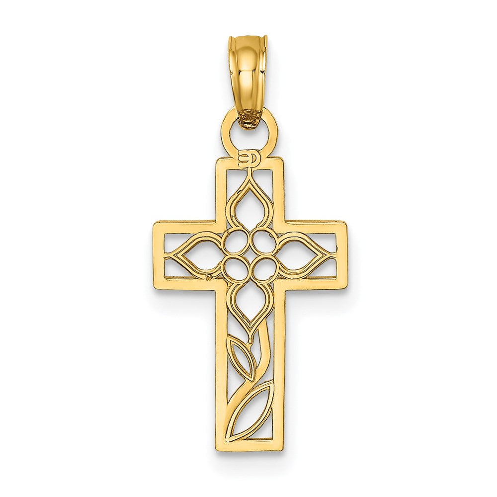 14K Gelbgold Blume in Kreuz Charm