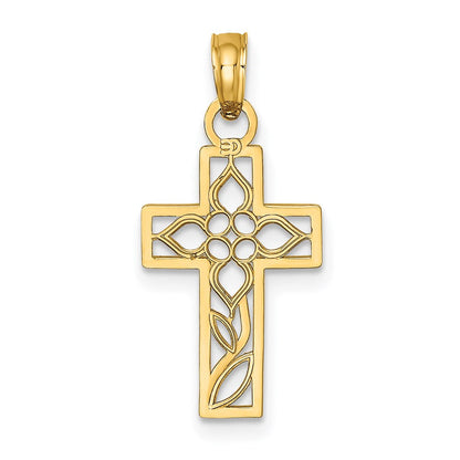 14K Gelbgold Blume in Kreuz Charm