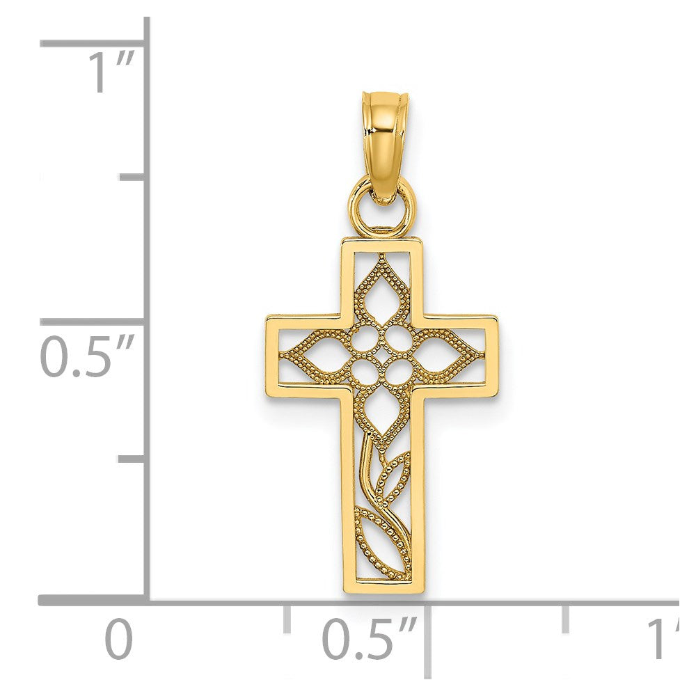 14K Gelbgold Blume in Kreuz Charm