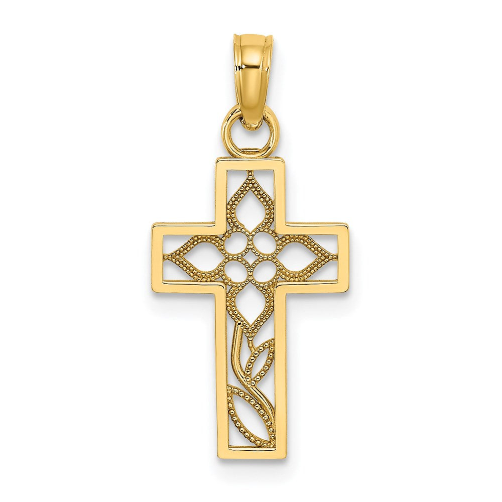 14K Gelbgold Blume in Kreuz Charm