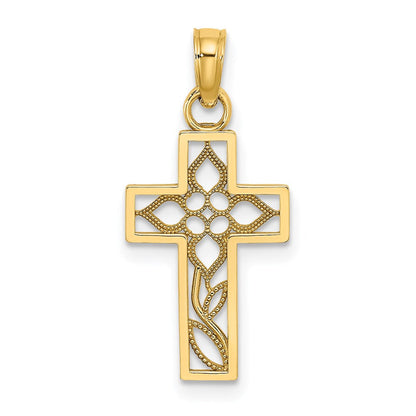 14K Gelbgold Blume in Kreuz Charm