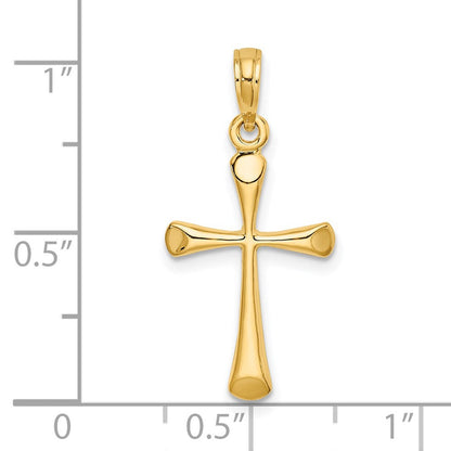 14K Gelbgold Poliert Abgeschrägt Tip Kreuz Charm