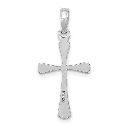 14K Weißgold Poliert Abgeschrägt Tip Kreuz Charm