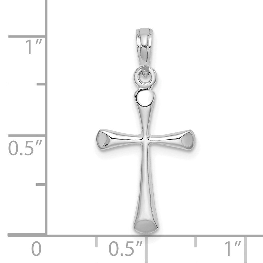 14K Weißgold Poliert Abgeschrägt Tip Kreuz Charm