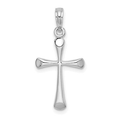 14K Weißgold Poliert Abgeschrägt Tip Kreuz Charm