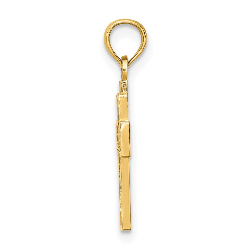 14K Gelbgold Ausgeschnitten Herz Design Kreuz Charm