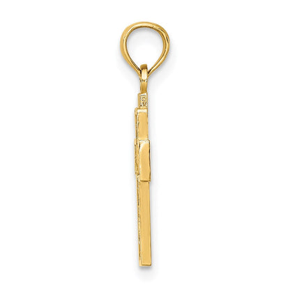 14K Gelbgold Ausgeschnitten Herz Design Kreuz Charm