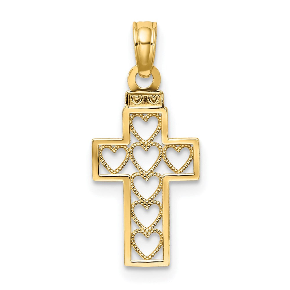 14K Gelbgold Ausgeschnitten Herz Design Kreuz Charm