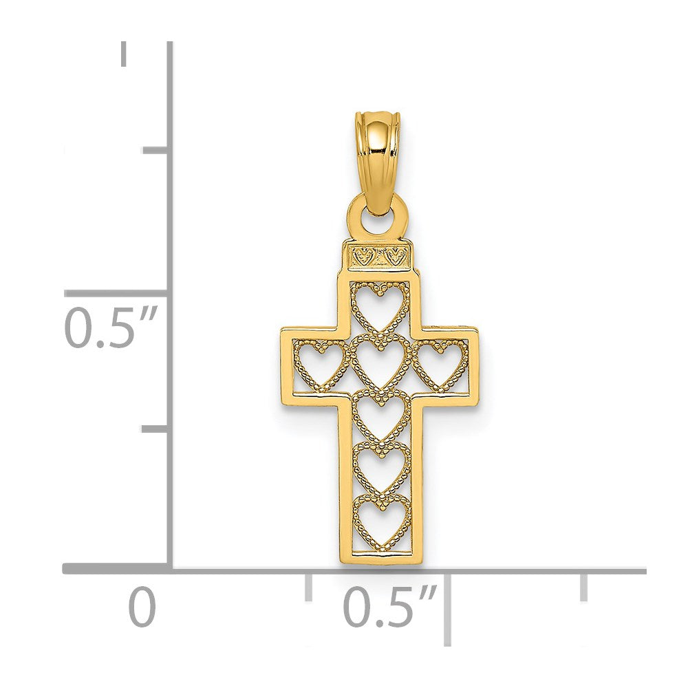 14K Gelbgold Ausgeschnitten Herz Design Kreuz Charm