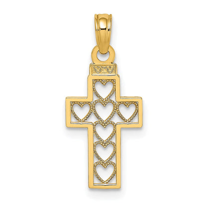 14K Gelbgold Ausgeschnitten Herz Design Kreuz Charm
