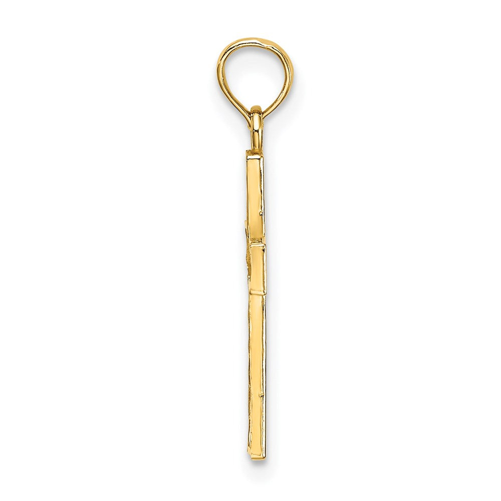14K Gelbgold Diamantiert Kante und Filigran Mittig Kreuz Charm