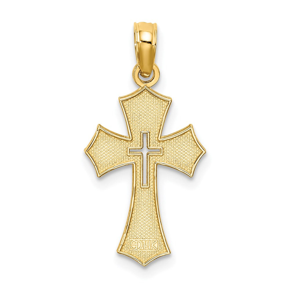 14K Gelbgold Strukturiert Ausgeschnitten Mittig Kreuz Charm