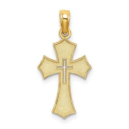 14K Gelbgold Strukturiert Ausgeschnitten Mittig Kreuz Charm