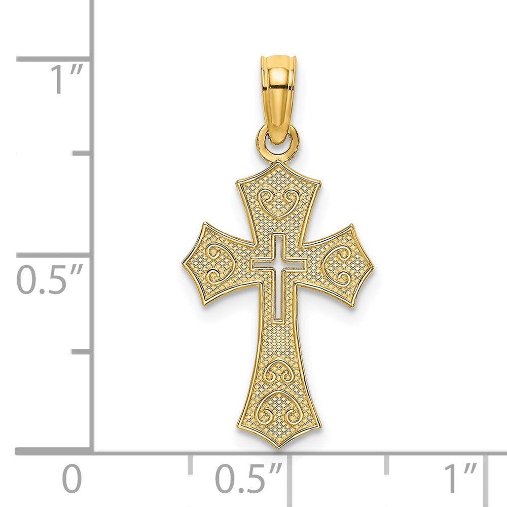 14K Gelbgold Strukturiert Ausgeschnitten Mittig Kreuz Charm