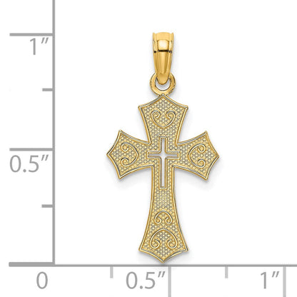 14K Gelbgold Strukturiert Ausgeschnitten Mittig Kreuz Charm